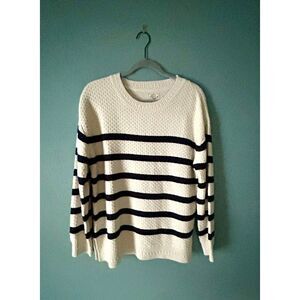 Fat face women's crew neck sweater cream with navy strips size 8, medium